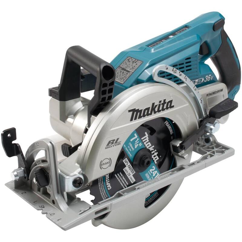 Sierra circular inalámbrica Makita 18V X2 LXT 5.0 Ah (36V) sin escobillas con mango trasero de 7-1/4 pulgadas - kit XSR01PT-XSS02Z con sierra circular adicional de 18V LXT de 6-1/2 pulgadas.