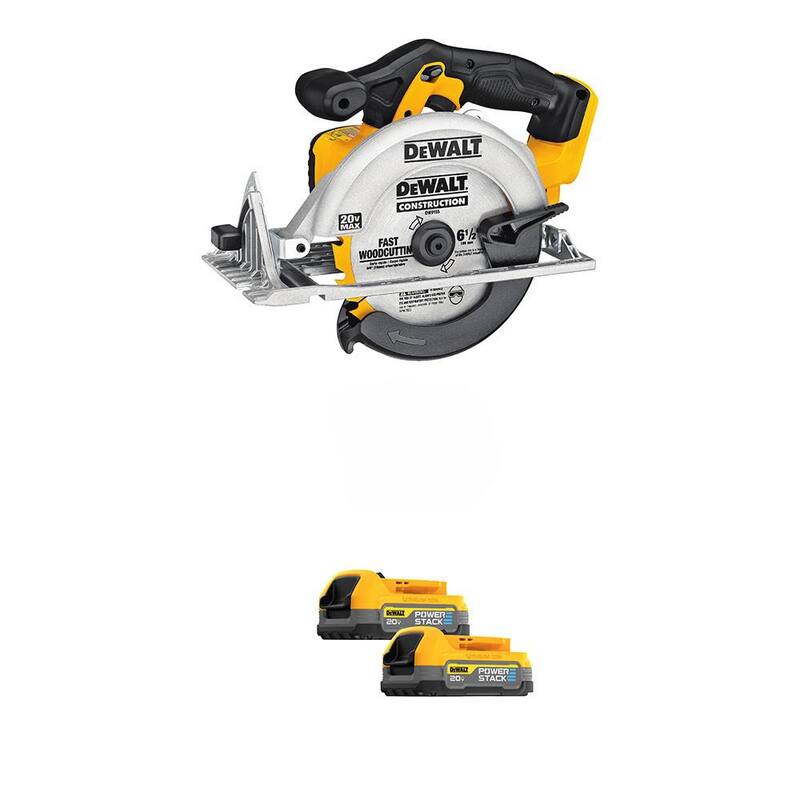 Sierra circular inalámbrica DEWALT 20V MAX de iones de litio de 6.5 pulgadas estilo Sidewinder con (2) baterías compactas 1.7 Ah 20V MAX POWERSTACK - DCS391BWBP034-2