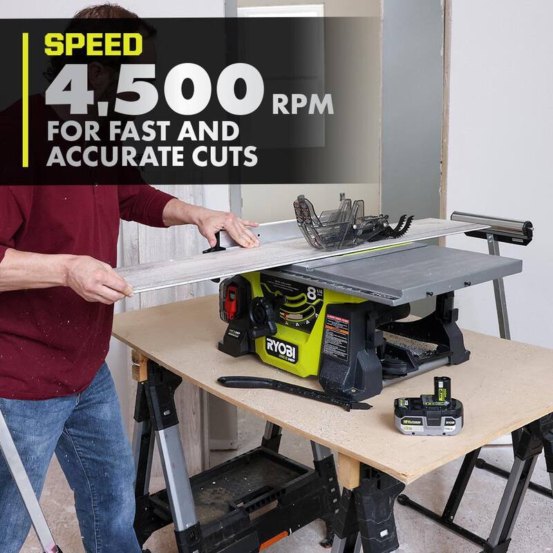 RYOBI ONE+ HP 18V Sierra de mesa compacta y portátil para sitio de trabajo inalámbrica sin escobillas de 8-1/4 in. Kit con (3) Baterías de 4.0 Ah y Cargador - PBLTS01K-PBP004
