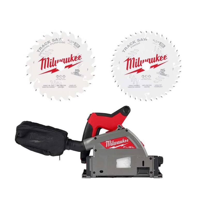 Milwaukee M18 FUEL 18V Sierra de riel de corte por inmersión sin escobillas de 6-1 / 2 pulgadas con batería de iones de litio - Hojas de acabado de carburo y propósito general - 2831-20-48-40-0625-48-40-0624