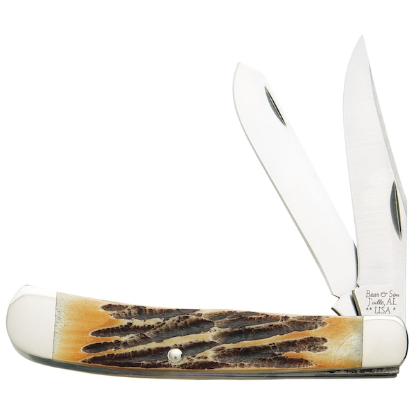 Bear & Sons Cutlery 2023 Bear 4 1/8' Genuine India Stag Bone 2 Blade Trapper - BEA-554
