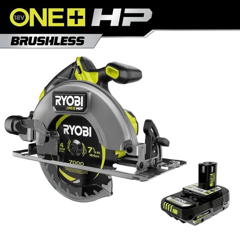 RYOBI ONE+ HP Sierra circular inalámbrica Brushless de 18V de 7-1/4 pulgadas con batería de alto rendimiento de iones de litio ONE+ 18V 2.0 Ah - PBLCS300B-PBP003