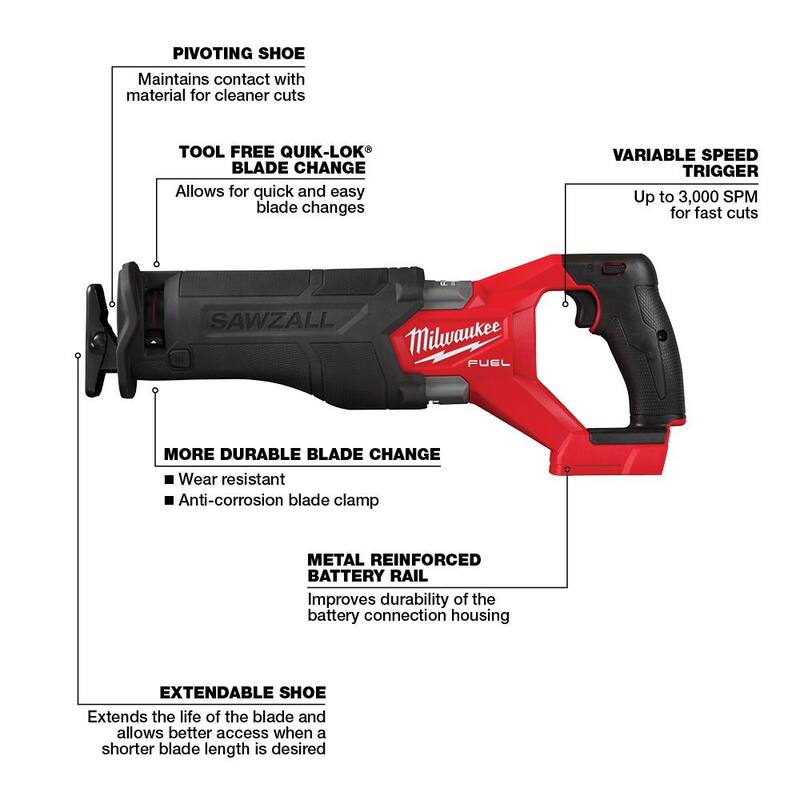 Milwaukee M18 FUEL GEN-2 18V Sierra reciproca inalámbrica Brushless de iones de litio con Sierra de banda de corte profundo (solo herramienta) - 2821-20-2729-20