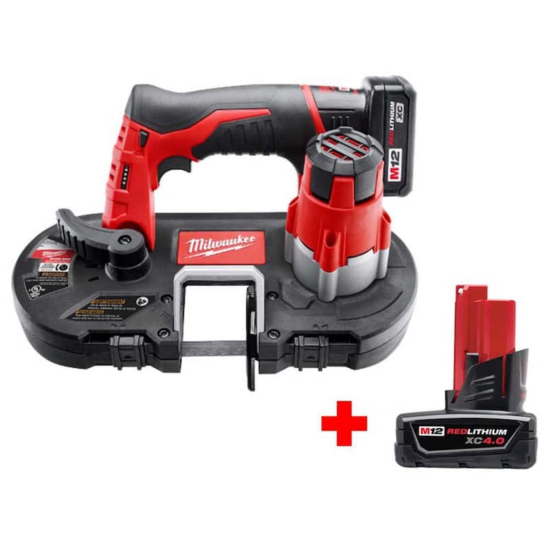 Sierra de banda subcompacta inalámbrica de 12V de iones de litio Milwaukee M12 con kit de (2) paquetes de baterías M12 y cargador - 2429-21XC-48-11-2440