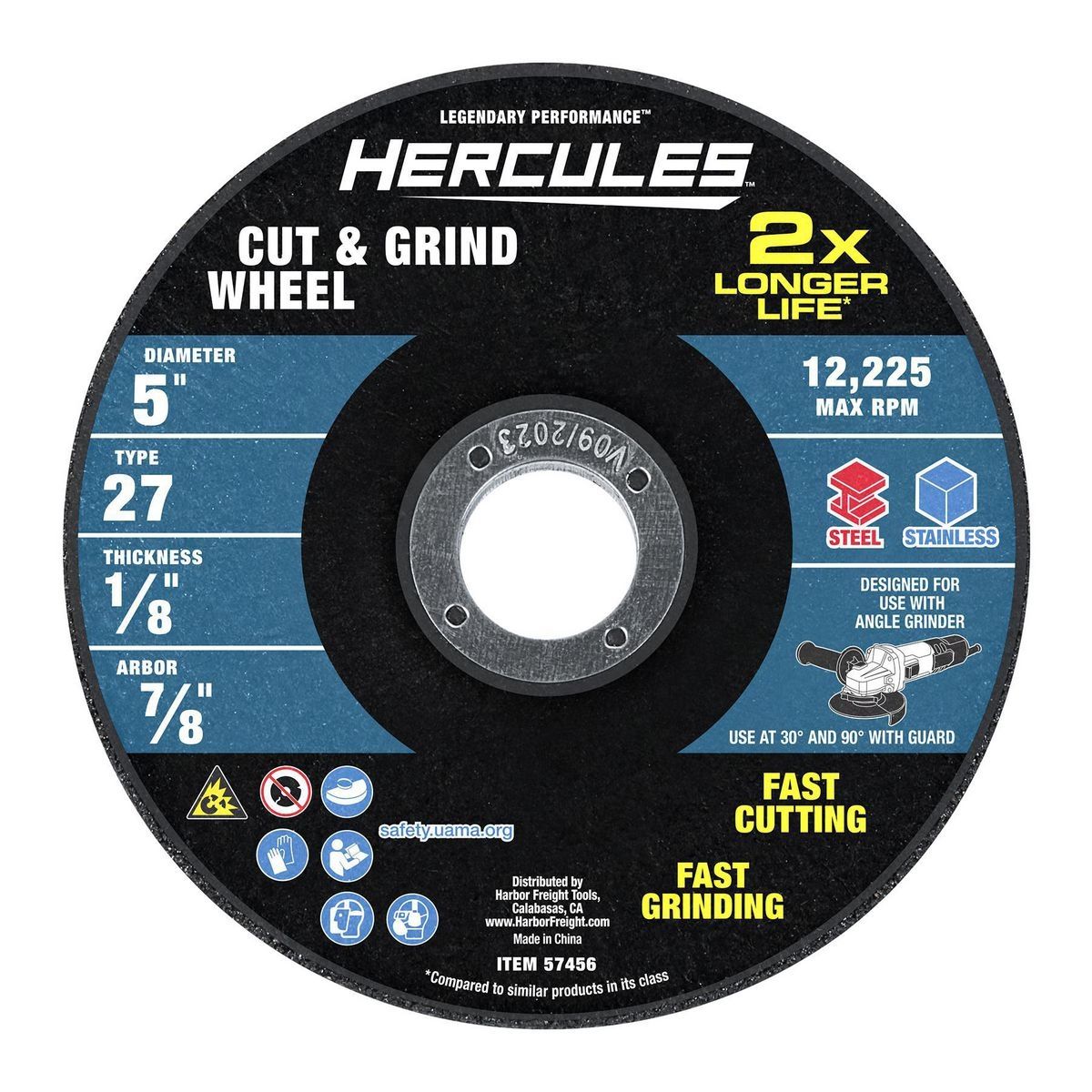 Hercules 5 pulgadas x 1/8 pulgadas x 7/8 pulgadas Rueda para cortar y moler tipo 27 - 57456