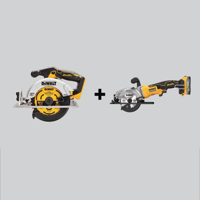 Sierra circular inalámbrica de iones de litio DEWALT Atomic de 20 volts MAX sin escobillas de 4-1/2 in. y sierra circular de 6-1/2 in. con batería de 1.7Ah y cargador - DCS565BWCS571E1.