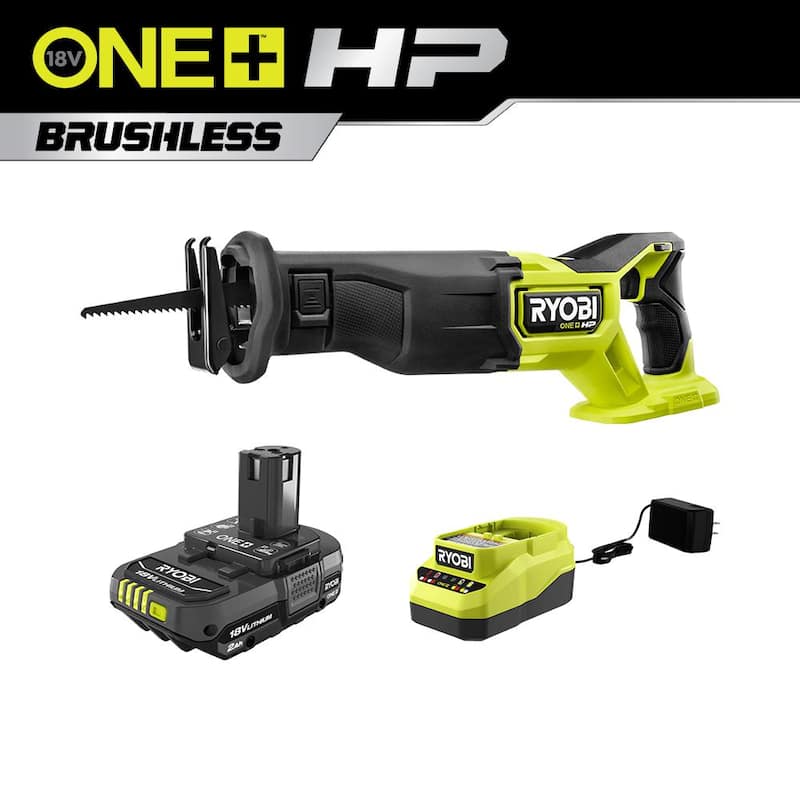 Sierra recíproca inalámbrica RYOBI ONE+ HP 18V sin escobillas con batería de 2.0 Ah y cargador - PBLRS01B-PSK005