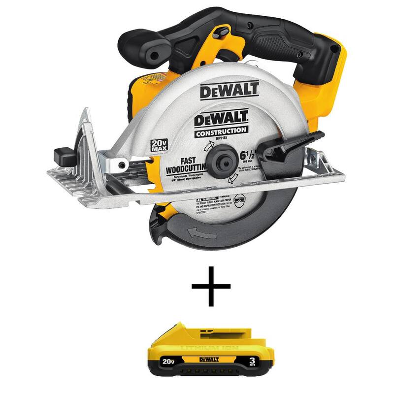 DEWALT Sierra Circular Inalámbrica 20V MAX de 6-1/2 pulgadas y (1) Batería Compacta de Iones de Litio 20V MAX de 3.0Ah - DCS391BW230