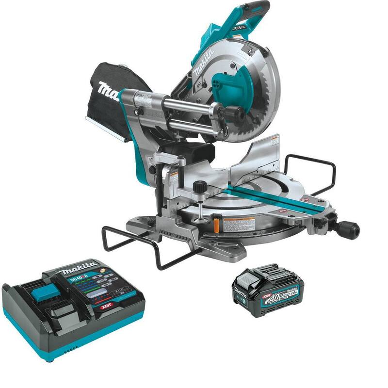 Sierra ingletadora compuesta deslizante de bisel doble inalámbrica sin escobillas Makita 40V máx XGT de 10 pulgadas, kit (4.0Ah) con batería 40V máx XGT 4.0Ah - GSL03M1-BL4040.