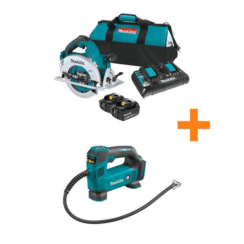 Sierra circular inalámbrica sin escobillas de litio iones X2 LXT de 18V (36V) Makita 7-1/4 pulgadas Kit 5.0Ah con inflador de 18V LXT - XSH06PTDMP180ZX.