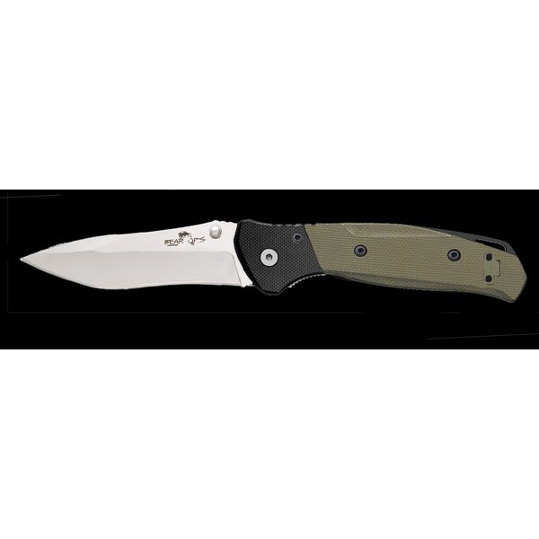 Bear & Sons Cutlery 2023 Bear 4 1/4' Swipe Iv Black And Green G10 W/ Bead Finish Blade - BEA-A-400-B4-P