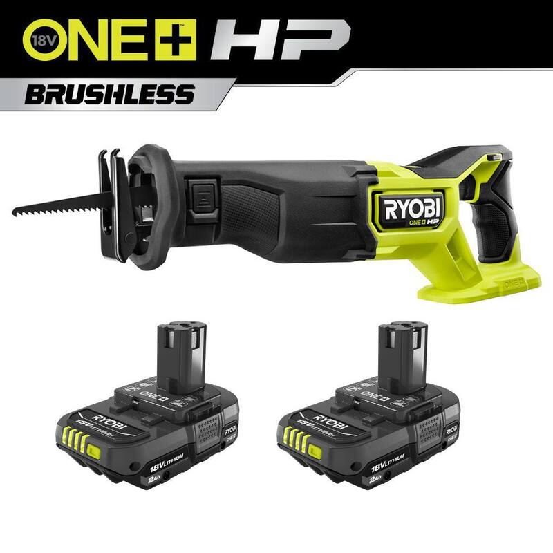 Sierra de vaivén inalámbrica RYOBI ONE+ HP 18V sin escobillas con batería de 2.0 Ah GRATIS (paquete de 2) - PBLRS01B-PBP2006