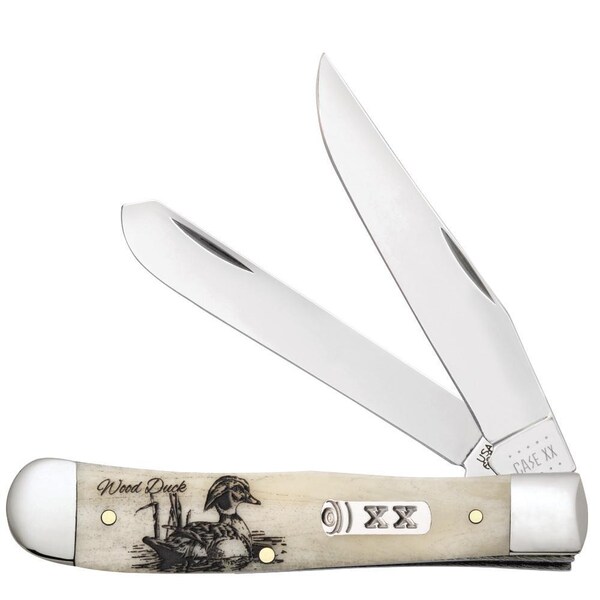 Case Cutlery 2023 Case Sportsman Series Embellished Smooth Natural Bone Trapper 6254 Ss Gift Tin Wood Duck - CAS-60573