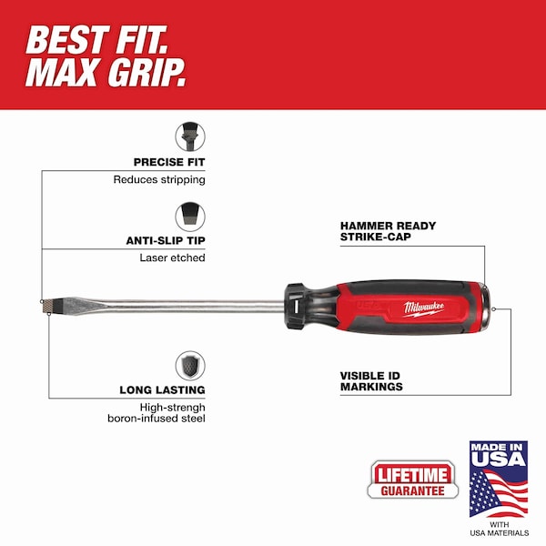 Milwaukee Tool 5/16 in. x 6 in. Slotted Cushion Grip Demolition Screwdriver (Made in USA) - MT208