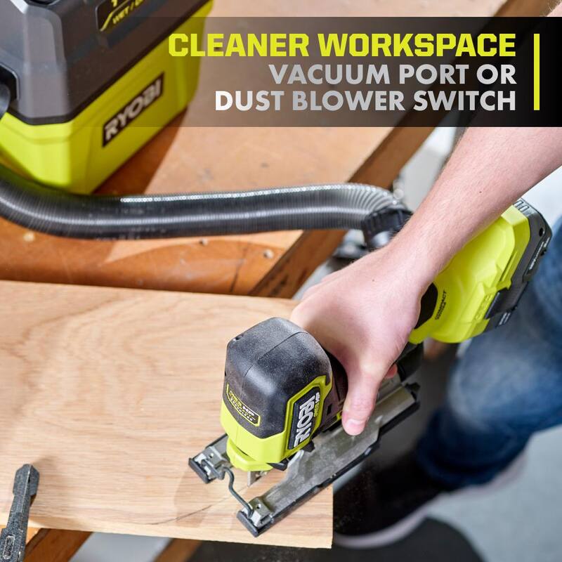 RYOBI ONE+ HP 18V Sierra de calar compacta inalámbrica con motor sin escobillas y empuñadura tipo barril, kit con batería de 2.0 Ah y cargador - PSBJS01K1