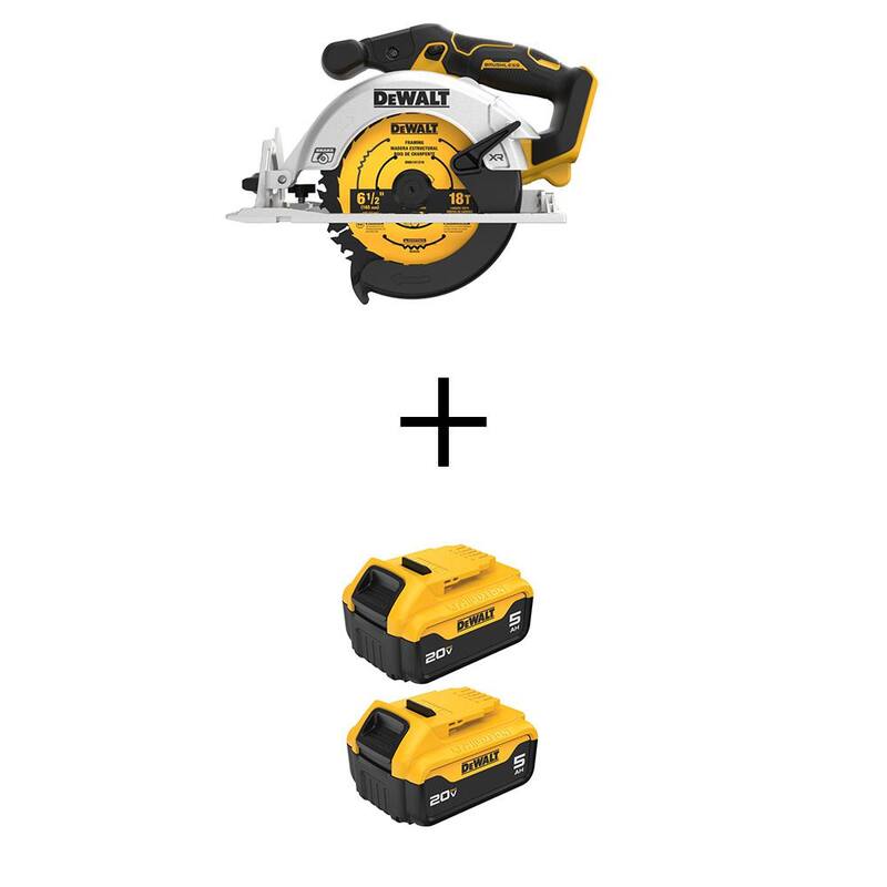 Sierra circular inalámbrica DEWALT 20V MAX de iones de litio sin escobillas de 6-1/2 pulgadas estilo Sidewinder con (2) baterías Premium 5Ah 20V MAX - DCS565BWCB205-2.