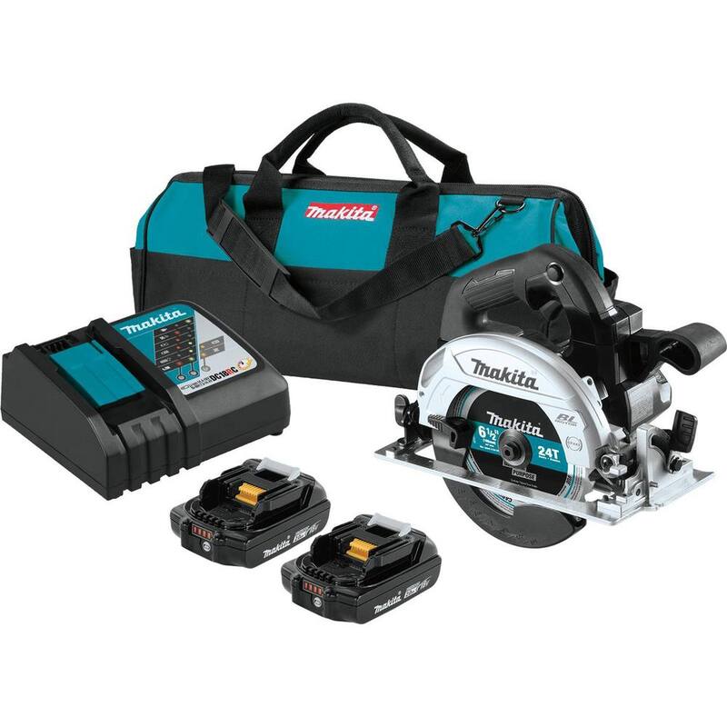 Sierra circular inalámbrica Makita de 18V y 6-1/2 pulgadas en Kit compacto LXT de iones de litio sin escobillas (2.0 Ah) - XSH04RB.