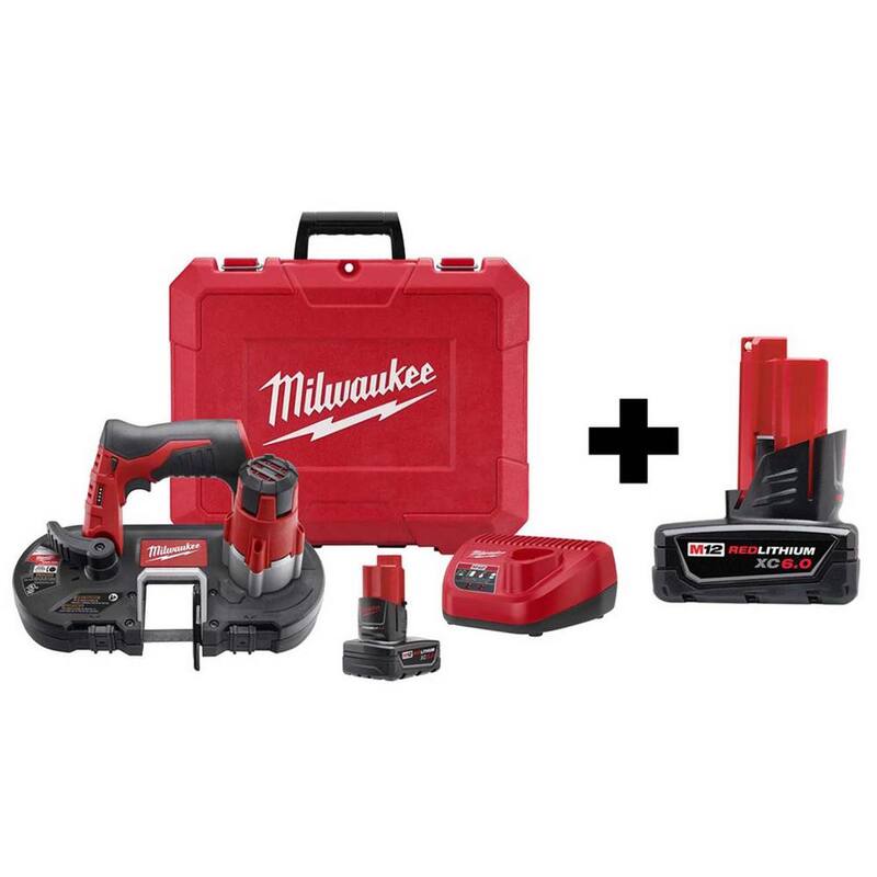 Sierra de cinta compacta inalámbrica Milwaukee M12 12V de iones de litio XC con batería de 6.0Ah - 2429-21XC-48-11-2460.