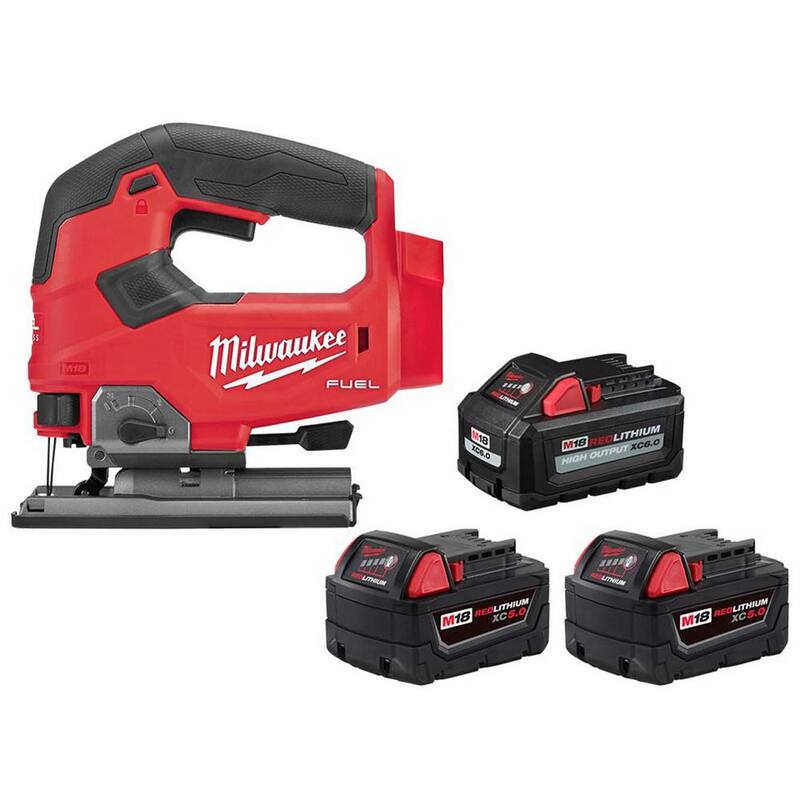 Sierra de calar inalámbrica Milwaukee M18 FUEL 18V Lith-Ion Brushless (Herramienta solamente) con una batería de alto rendimiento de 6.0Ah y dos baterías de 5.0Ah - 2737-20-48-11-1856