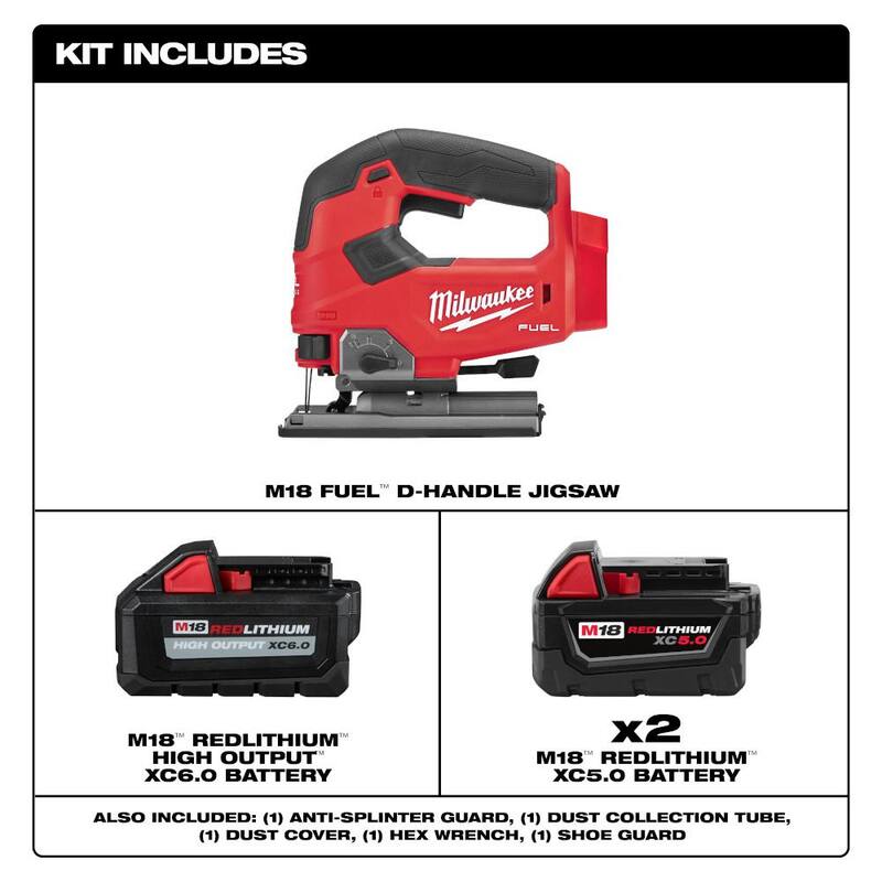 Sierra de calar inalámbrica Milwaukee M18 FUEL 18V Lith-Ion Brushless (Herramienta solamente) con una batería de alto rendimiento de 6.0Ah y dos baterías de 5.0Ah - 2737-20-48-11-1856