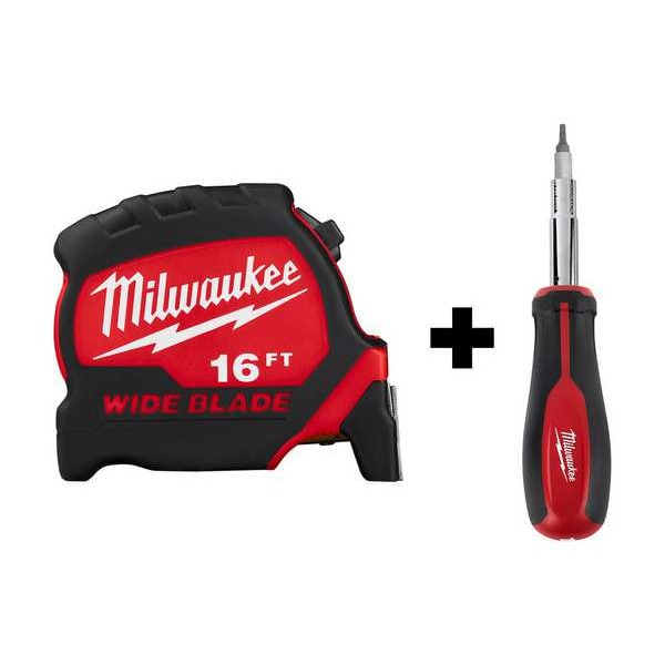 Milwaukee Tool 16 ft Tape Measure, 1 5/16 in Blade + 11in1 Screwdriver SQ - 48-22-0216, 48-22-2761
