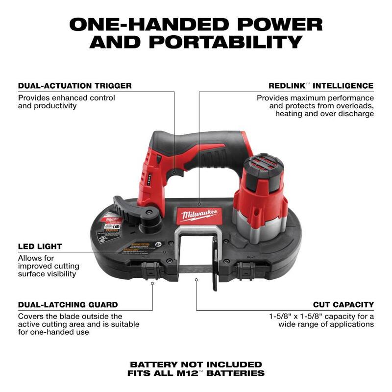 Sierra de cinta subcompacta inalámbrica Milwaukee M12 12V de ion de litio con batería M12 de 4.0 Ah - 2429-20-48-11-2440