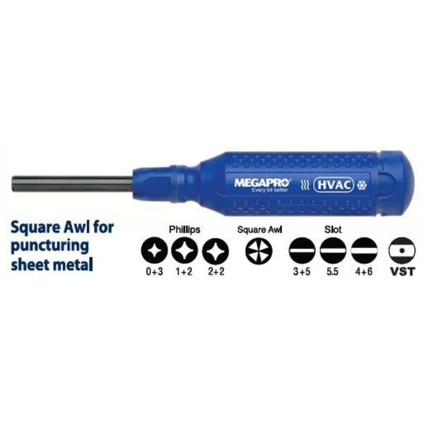 Megapro Phillips, Square AWL, Slotted, Valve Stem Bit 8 1/2 in, Drive Size: 1/4 in , Num. of pieces:7 - 141HVAC-U-B