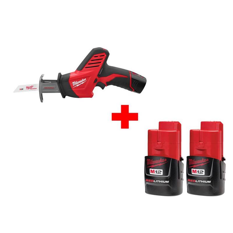 Sierra reciproca inalámbrica Milwaukee M12 Hackzall de 12 voltios con batería compacta M12 (paquete de 2) - 2420-21-48-11-2411