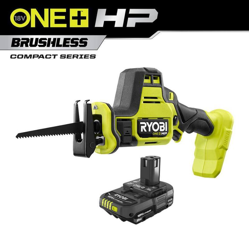 RYOBI ONE+ HP 18V Sierra reciprocante compacta inalámbrica sin escobillas de una mano con batería de iones de litio ONE+ 18V de 2.0 Ah - PSBRS01B-PBP006