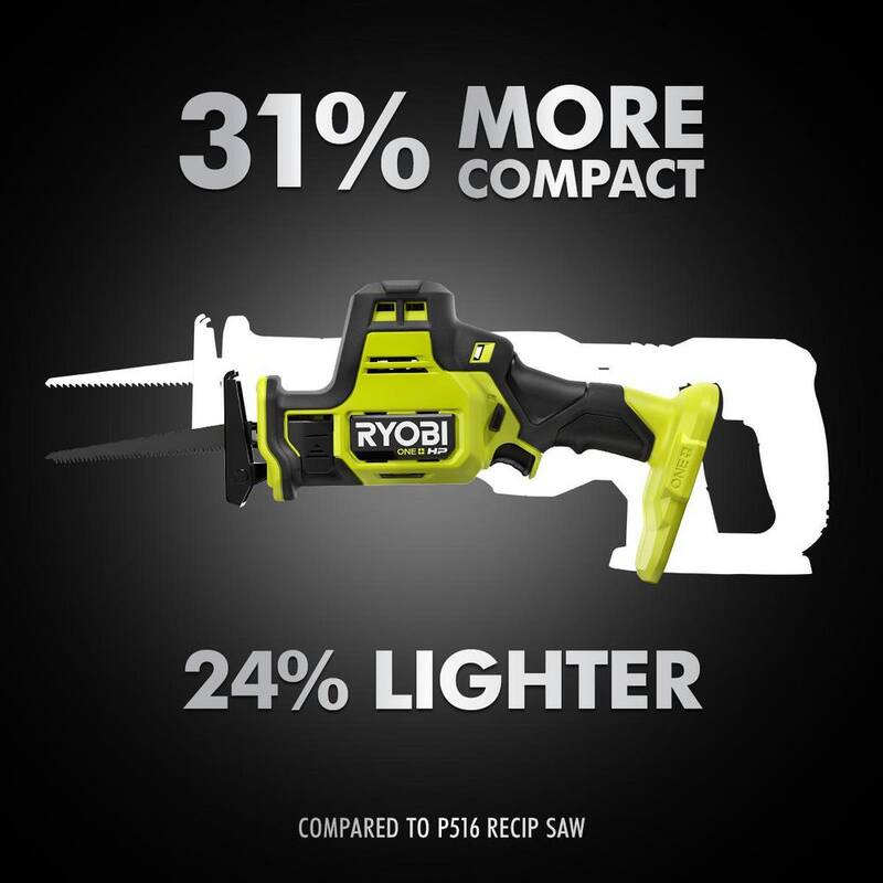 RYOBI ONE+ HP 18V Sierra reciprocante compacta inalámbrica sin escobillas de una mano con batería de iones de litio ONE+ 18V de 2.0 Ah - PSBRS01B-PBP006