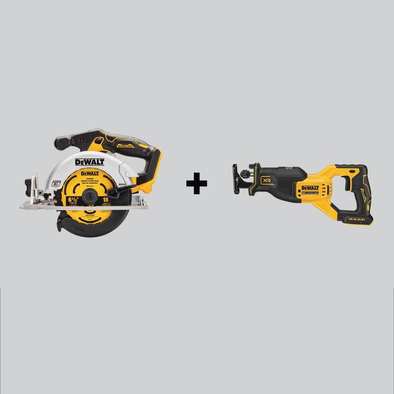Sierra circular inalámbrica sin escobillas DEWALT 20V MAX de 6-1/2 pulgadas y sierra reciproca inalámbrica sin escobillas DEWALT 20V MAX XR (herramientas únicamente) - DCS565BWDCS382B
