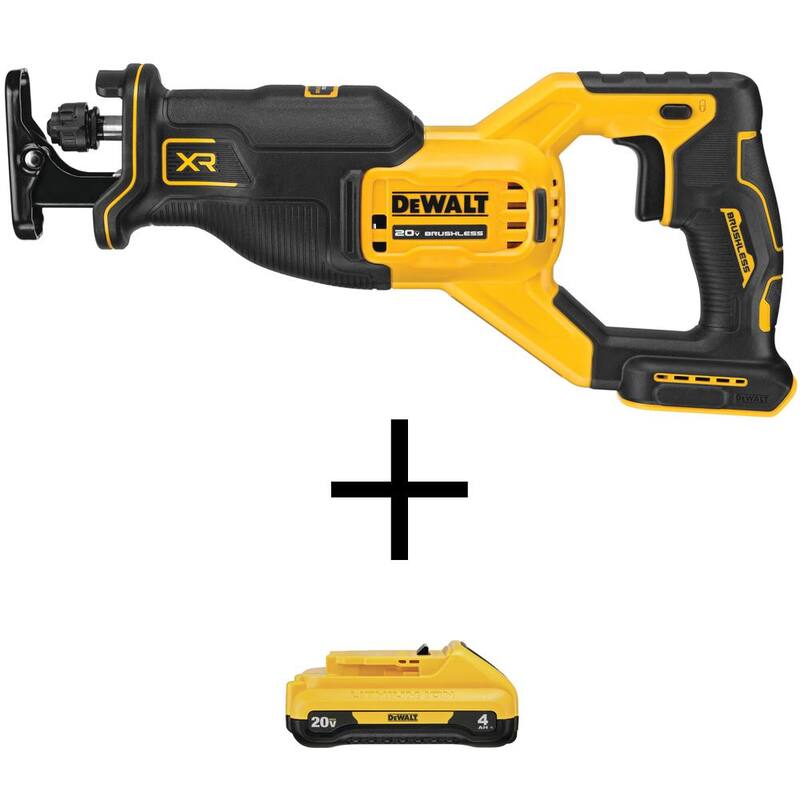 DEWALT Sierra de Sable Recíproca Inalámbrica sin Escobillas 20-Volt MAX XR con Paquete de Batería de Iones de Litio Compacto de 20-Volt MAX de 4.0Ah - DCS382BWDCB240.