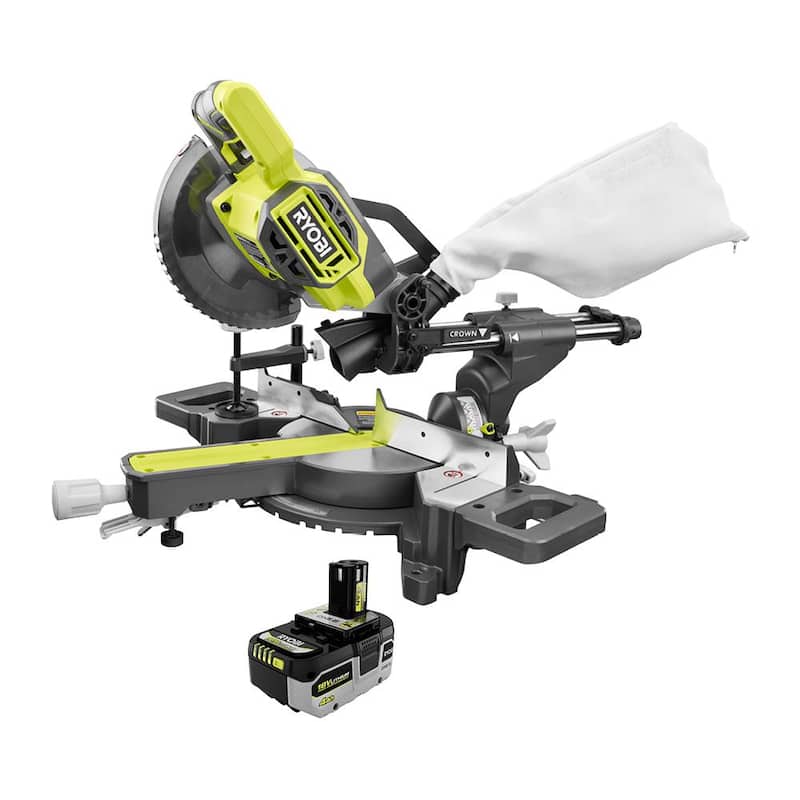 RYOBI ONE+ 18V Sierra ingleteadora deslizante compuesta inalámbrica de 7-1/4 pulgadas con batería de alto rendimiento de iones de litio de 4.0 Ah - PBT01B-PBP004