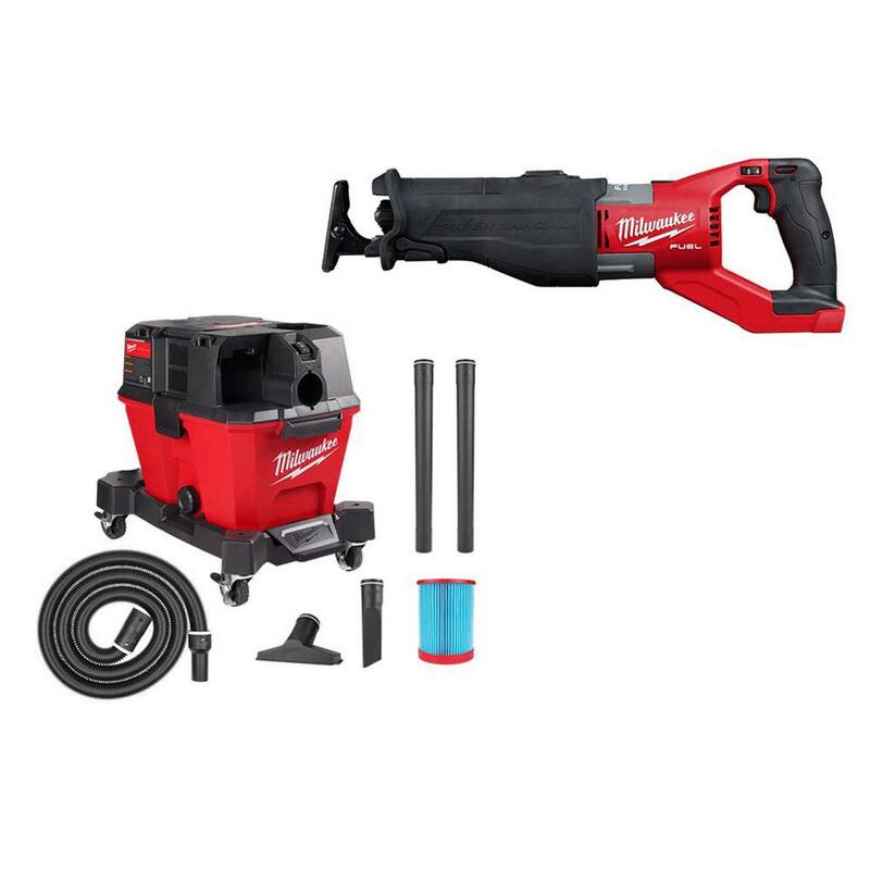 Sierra de vaivén orbital recíproca inalámbrica sin escobillas de 18V de Milwaukee M18 FUEL con batería de iones de litio, junto con aspiradora húmeda/seca de 6 galones M18 FUEL - 2722-20-0910-20.