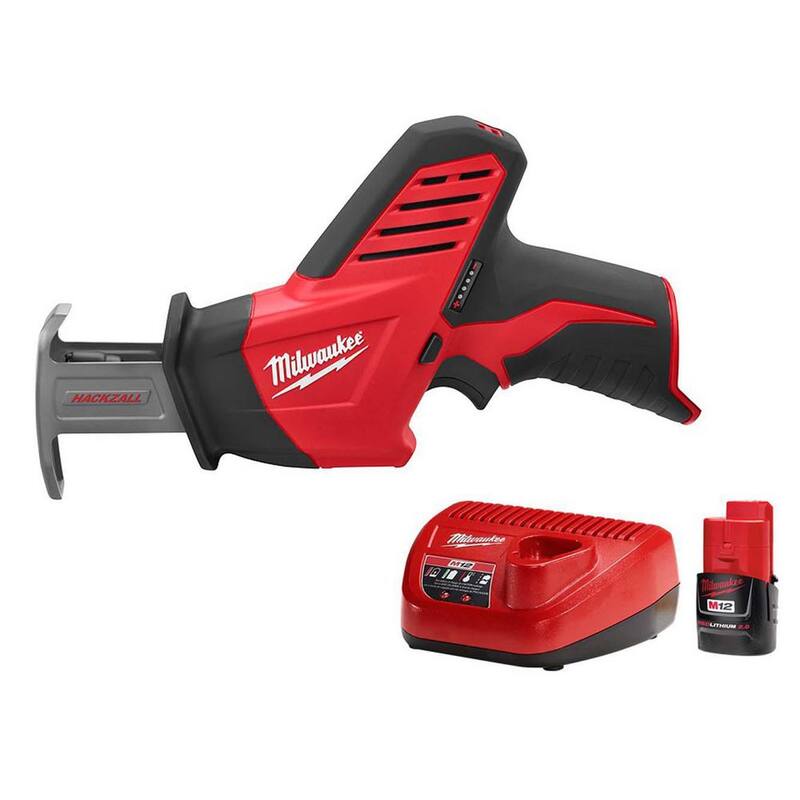 Sierra reciprocativa inalámbrica Milwaukee M12 12V Lithium-Ion HACKZALL con paquete de batería compacta M12 2.0Ah y cargador - 2420-20-48-59-2420