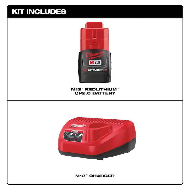 Sierra reciprocativa inalámbrica Milwaukee M12 12V Lithium-Ion HACKZALL con paquete de batería compacta M12 2.0Ah y cargador - 2420-20-48-59-2420