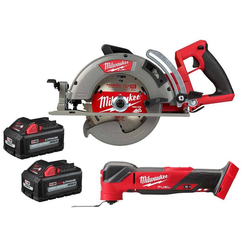 Sierra circular inalámbrica Milwaukee M18 FUEL de 18V con mango trasero de 7-1/4 in. y batería de litio, con multifunción M18 FUEL y 2 baterías de alto rendimiento de 6.0Ah - 2830-20-2836-20-48-11-1862.