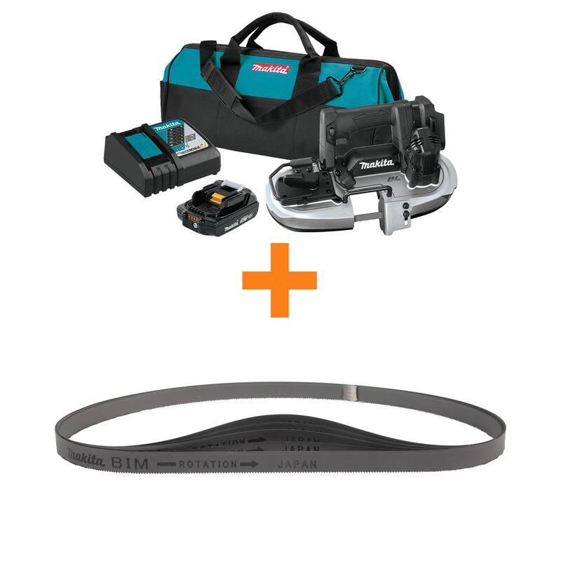 Sierra de cinta Makita 18V LXT subcompacta con motor sin escobillas, incluye hoja de sierra de cinta portátil bi-metal de 28-3/4 pulgadas y 18 TPI (paquete de 5) - XBP05R1B-E08741.