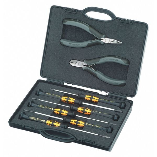 Knipex 8 Piece Bi-Material Grip Precision Plier Set Electrostatic Discharge Comfort Grip Handle - 00 20 18 ESD