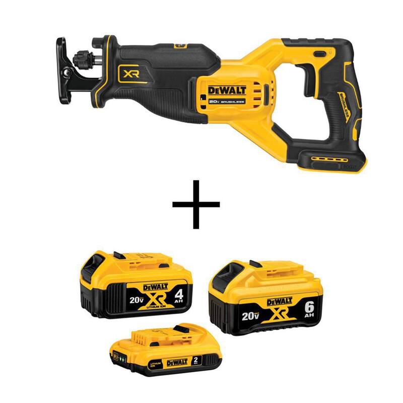 DEWALT Sierra de Sable Recíproca Inalámbrica sin Escobillas 20V MAX XR, Batería de 20V 6.0Ah, Batería de 20V 4.0Ah y Batería de 20V 2.0Ah - DCB346-3WCS382B.