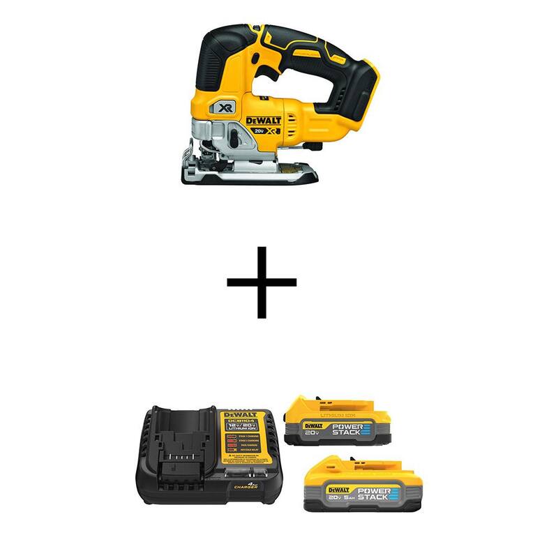 Sierra de calar sin escobillas inalámbrica DEWALT 20-Volt MAX XR de ion de litio con Powerstack 5.0 Ah y baterías de 1.7 Ah y cargador - DCS334BWP315-2C