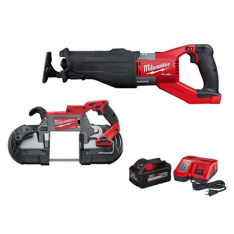 Milwaukee M18 FUEL 18-Volt Lithium-Ion Brushless Cordless SUPER SAWZALL Sierra Recíproca Orbital con Sierra de Cinta y Kit Inicial de 8.0Ah - 2722-20-2729-20-48-59-1880