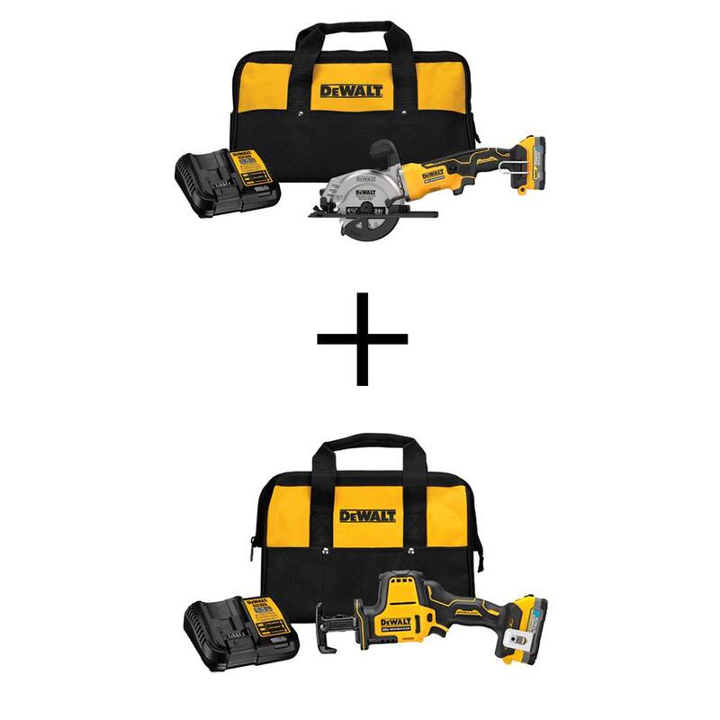 DEWALT ATOMIC 20V MAX Kit de Sierra Circular inalámbrica de iones de litio sin escobillas de 4-1/2 pulgadas y Kit de Sierra Recíproca Compacta - DCS571E1WS369E1