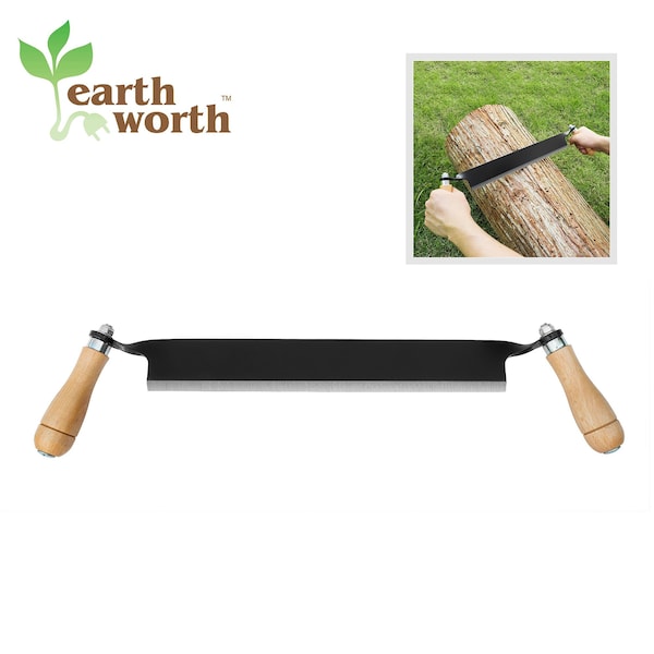 Earth Worth 13-inch Draw Knife, Straight Draw Shaver, wood Grip Handles, Blade Cover Debarking Tool - 83-DT5225