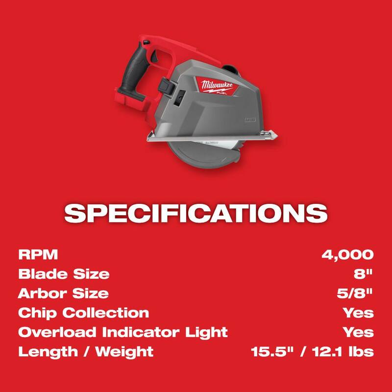 Sierra circular inalámbrica Milwaukee M18 FUEL de 18 volts con batería de iones de litio de 8 pulgadas sin escobillas para cortar metal (Herramienta solamente) con amoladora sin escobillas - 2982-20-2880-20