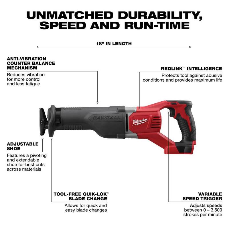 Sierra recíproca inalámbrica Milwaukee M18 18V de iones de litio SAWZALL con batería de 3.0Ah y cargador - 2621-20-48-59-1835