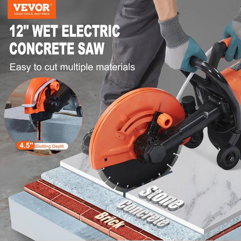 VEVOR Sierra Circular de Concreto Eléctrica 28 pulgadas L x 9 pulgadas W Sierra de Disco Húmedo Cortadora 1800 vatios 15 amperios Motor Sierra Circular Cortadora - DDHNTJ1800W12HEK8V1