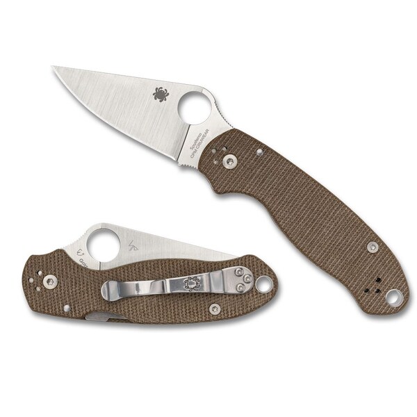 Spyderco 2024 Spyderco Reveal 14, Para 3 Brown Canvas Micarta Cpm Cru-Wear, Plain Edge - SPY-C223MPCW