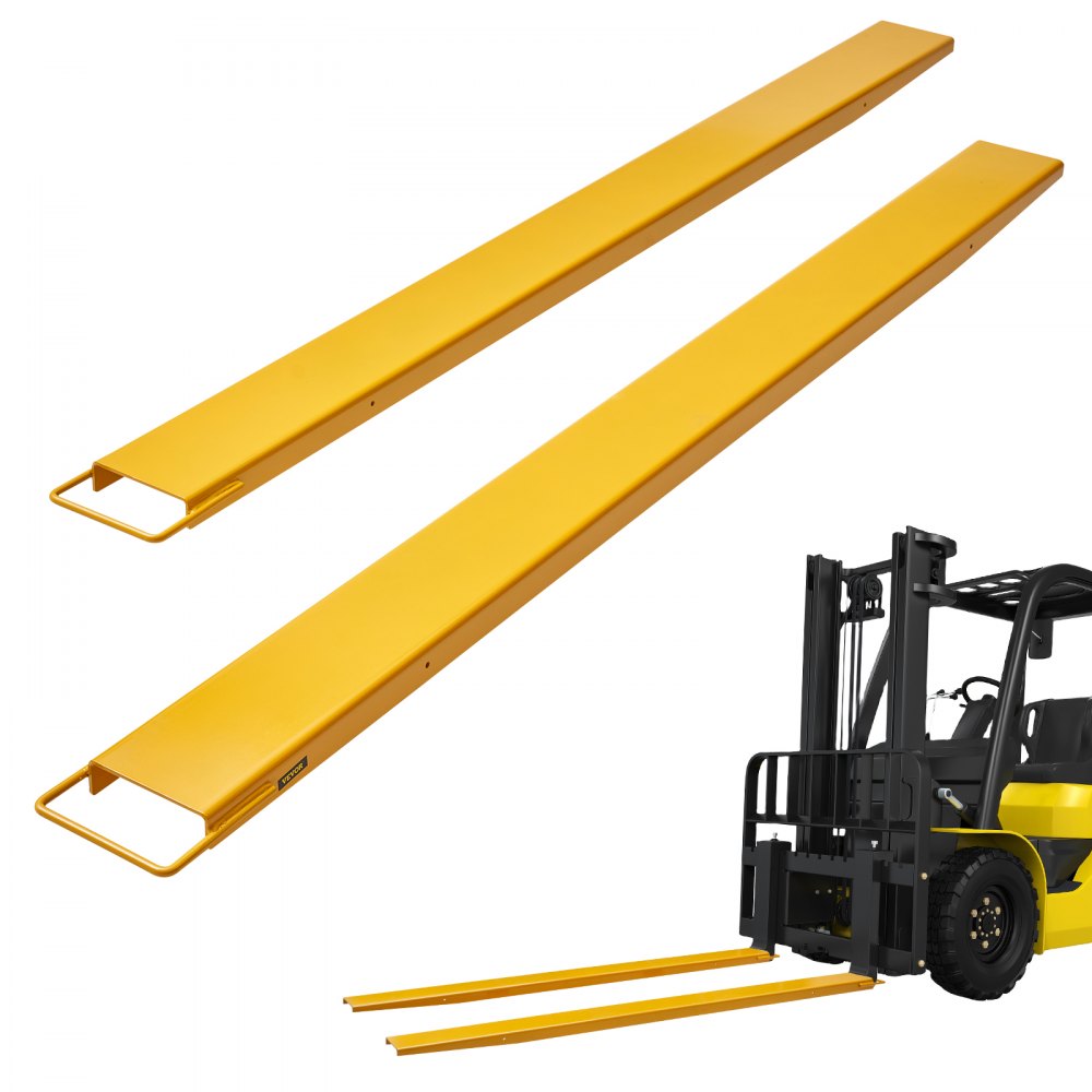 VEVOR Pallet Fork Extensions, 96" Length 6.5" Width, Heavy Duty Carbon Steel Fork Extensions for Forklifts, 1 Pair Forklift Extensions, Industrial Forklift Fork Attachments for Forklift Truck, Yellow - JZHCTYTS96INFKR8HV0