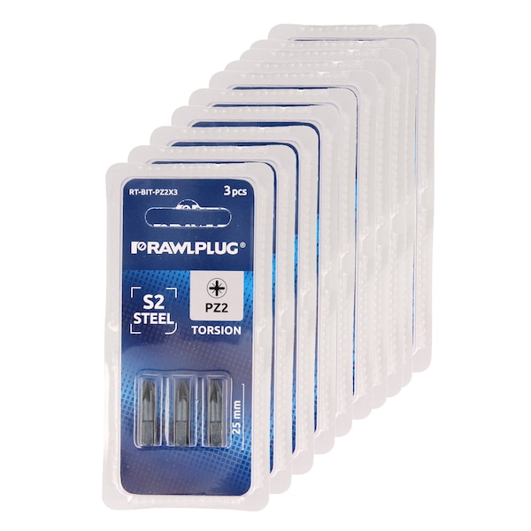 Rawlplug POZIDRIV SCREWDRIVER BITS- 3PCS BLISTER - CASE OF 12 - RT0-BIT-PZ2X3-C